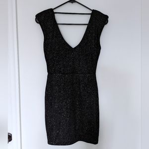 Charlotte Russe Padded Shoulder Sparkle Black Mini Dress Sz Small
